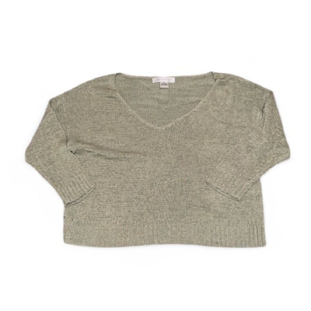 Light Grey Cropped 3/4 Length V Neck Sweater- Size M